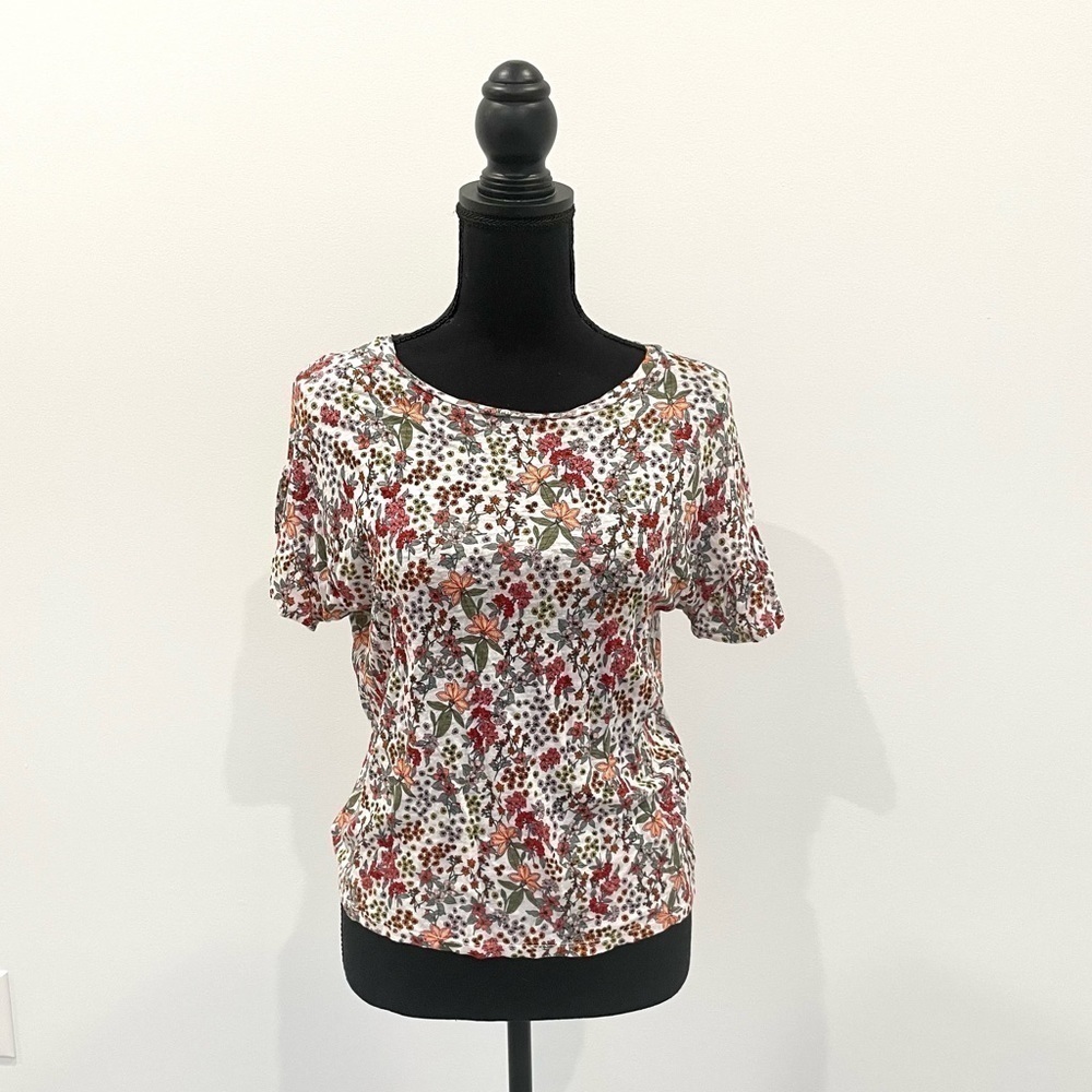 LOFT Linen Floral Short Sleeve Top